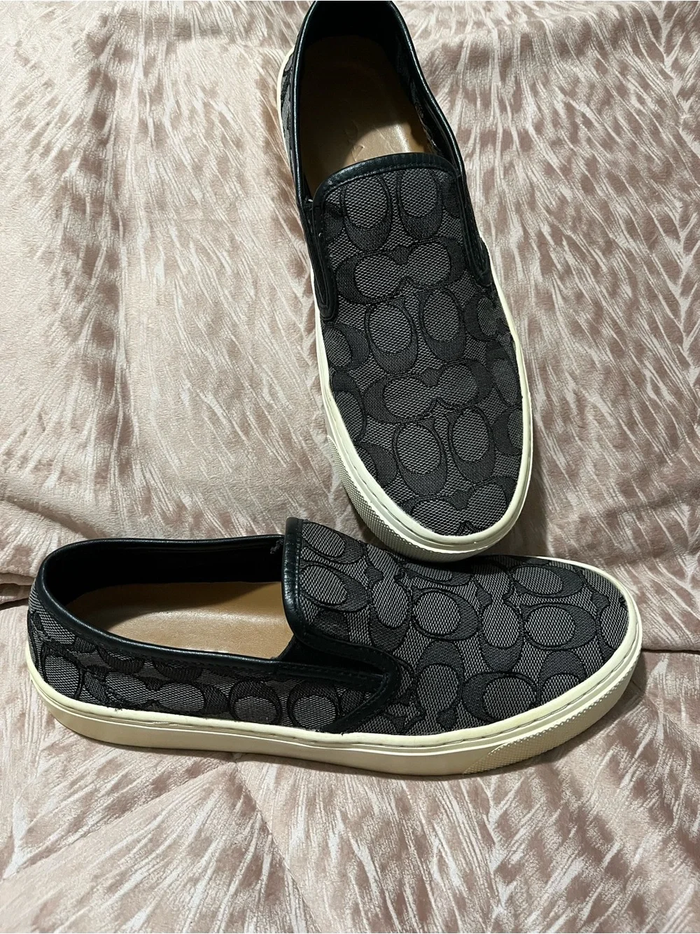 Coach Black and Tan Signature Slip-On Sneakers